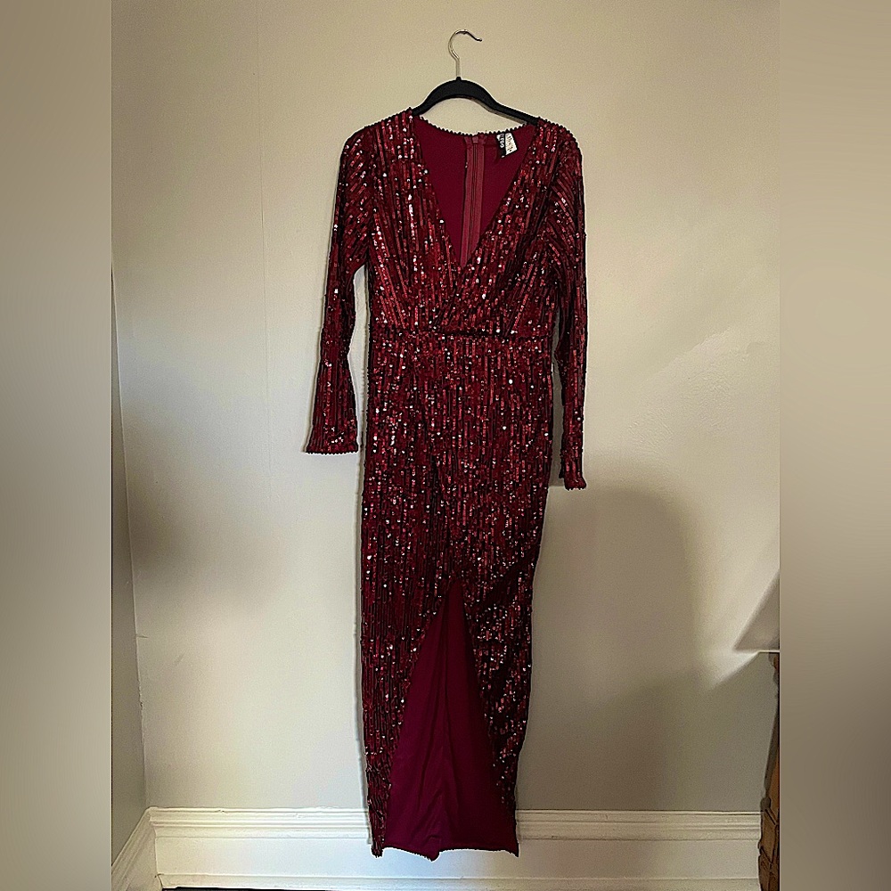 K TOO Dark Red Sequin Dress Size M